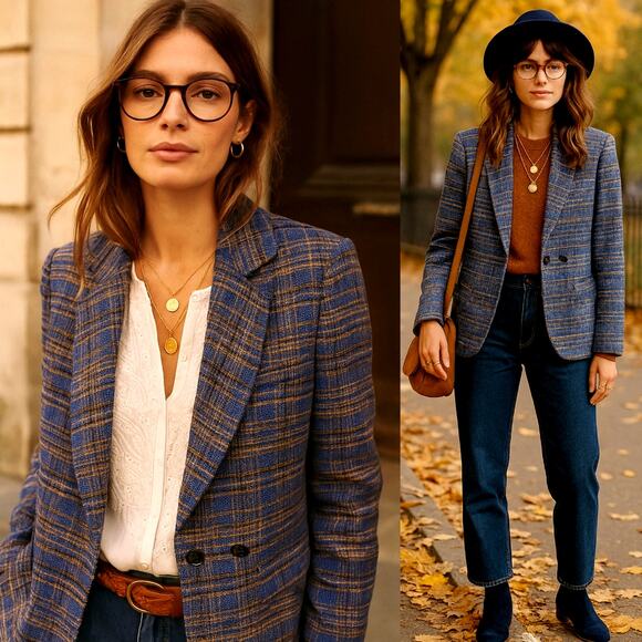 NEW! Isabel Marant L Tweed Linen Blend Blazer $650 Textured Jacket Boho Blue 42 - Picture 1 of 9